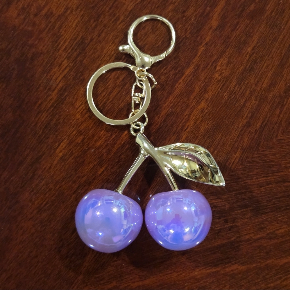 Cherry Purse Charm Holographic Pearlescent Lilac Keychain
